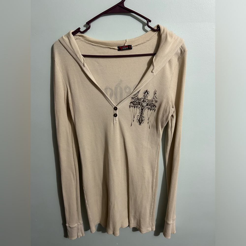Hooded long sleeve print top